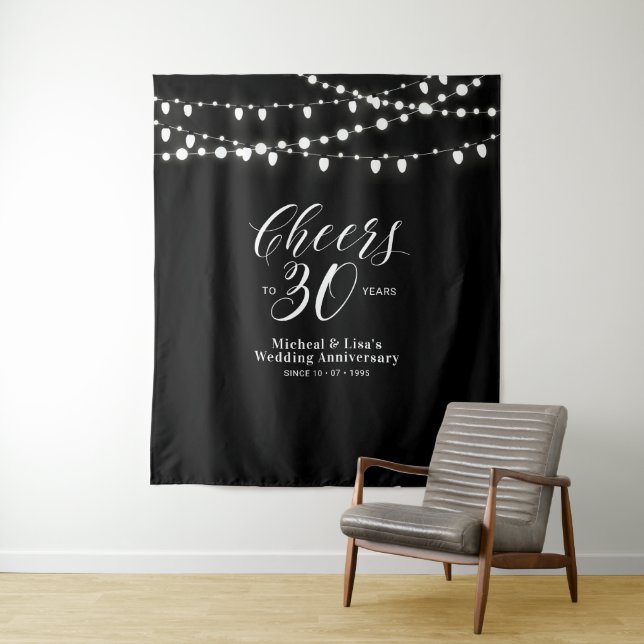 Cheers to 30 years Black & White 30th Anniversary Tapestry (In Situ)