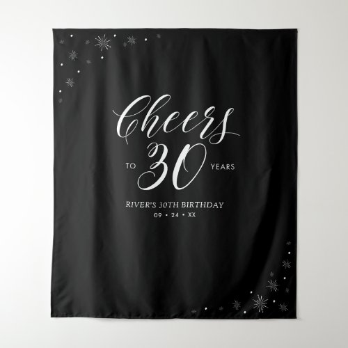 Cheers to 30 years  Black  White 30th Birthday Tapestry