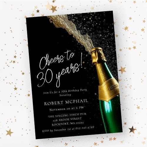 Cheers to 30 Years Champagne Bottle Birthday Invitation
