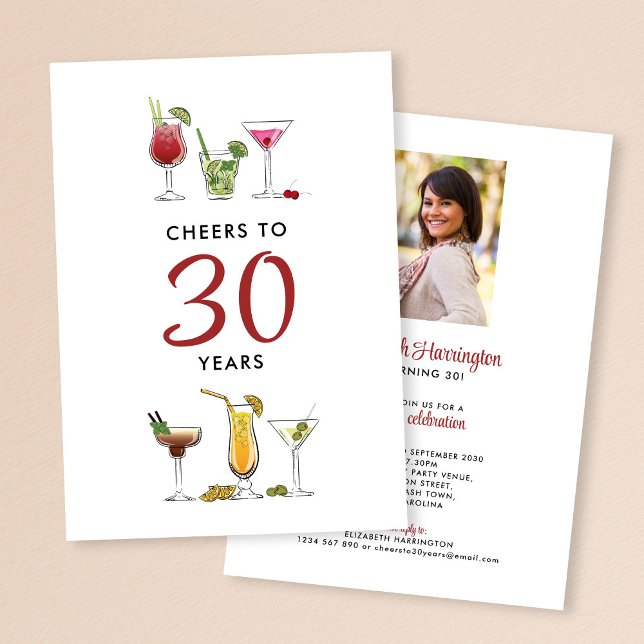 Cheers To 30 Years Cocktail Drinks Birthday Invitation (Creator Uploaded)