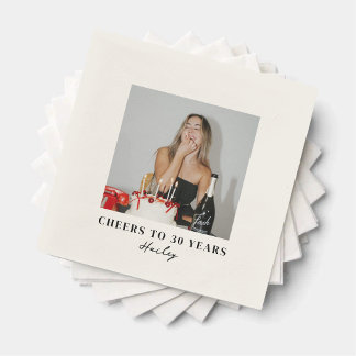 Cheers to 30 Years Custom Photo Birthday Napkins