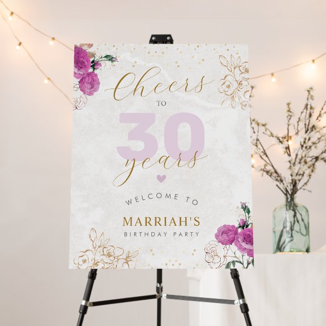 Cheers to 30 Years Elegant 30th Birthday Welcome Foam Board (In Situ (Stand))