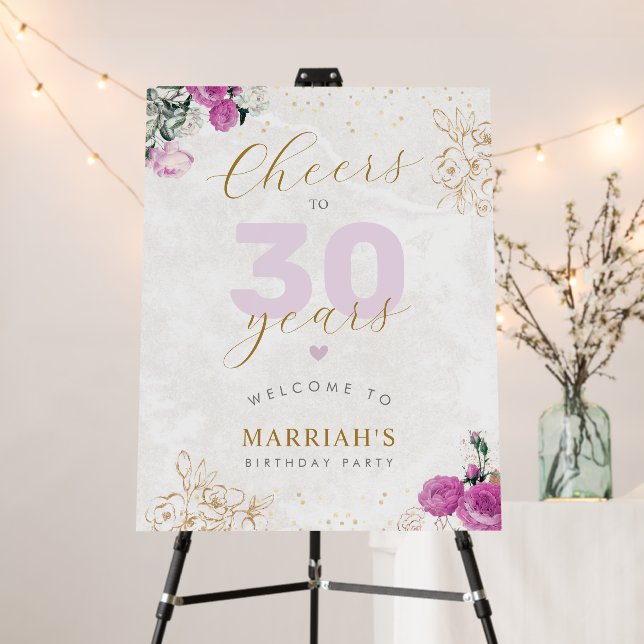 Cheers to 30 Years Elegant 30th Birthday Welcome Foam Board (In Situ (Stand))
