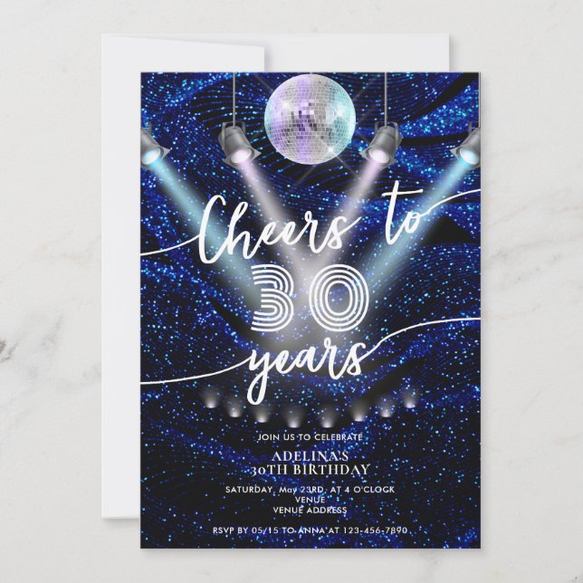 Cheers to 30 Years Glam Disco Retro Photo Birthday Invitation (Front)