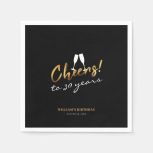 Cheers to 30 Years Gold Black Adult Birthday Photo Napkins
