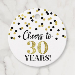 Cheers to 30 Years Gold Black Confetti Favor Tags