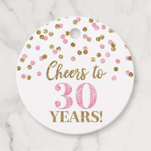 Cheers to 30 Years Gold Pink Confetti Favor Tags