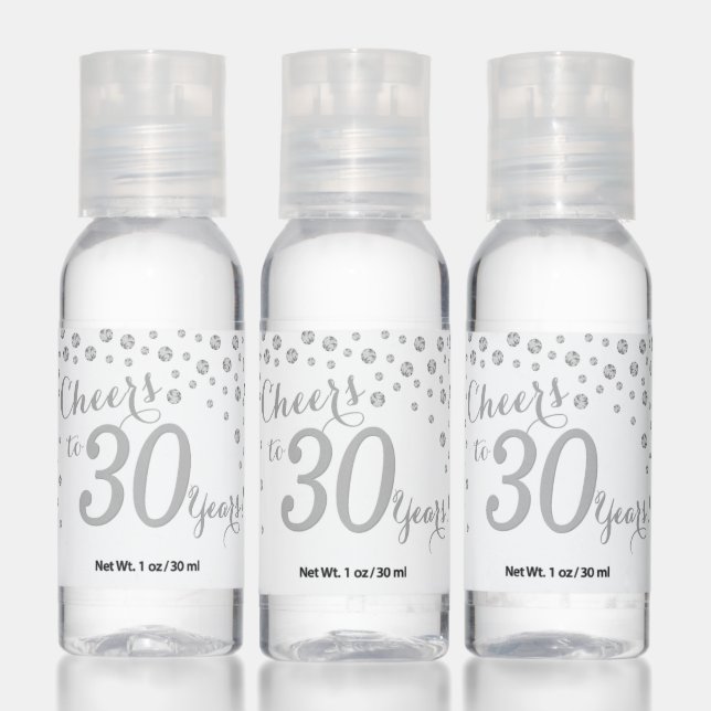 Cheers to 30 Years Hot White and Silver Diamond Hand Sanitizer (Set)