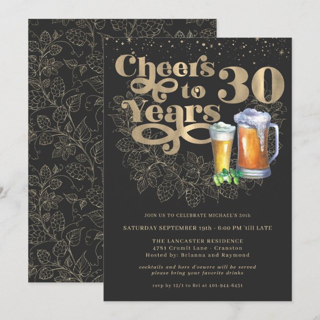 Cheers to 30 Years | Milestone Birthday Party Invitation (Front/Back)