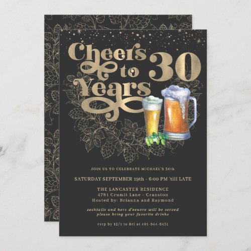 Cheers to 30 Years  Milestone Birthday Party Invitation