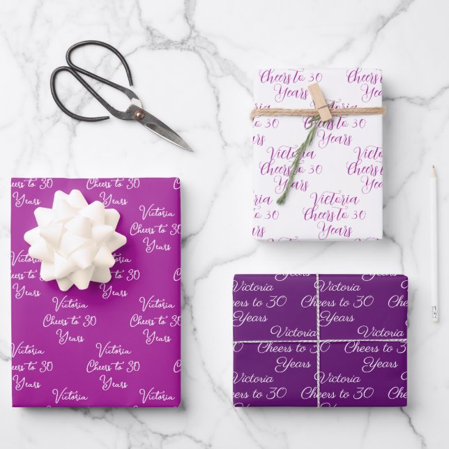 Cheers to 30 Years Pink Magenta 30th Birthday Wrapping Paper Sheets (Front)