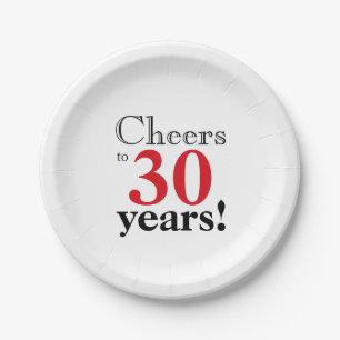 Cheers to 30 years retro cherry red black cool paper plates