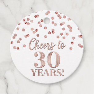 Cheers to 30 Years Rose Gold Confetti Favor Tags