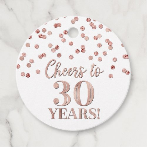 Cheers to 30 Years Rose Gold Confetti Favor Tags