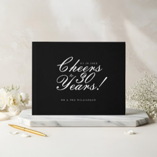 Cheers to 30 Years Script Photo Anniversary Black Guest Book