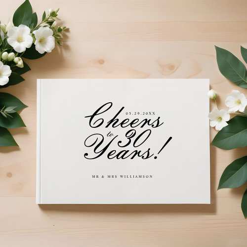 Cheers to 30 Years Script Photo Anniversary White Guest Book