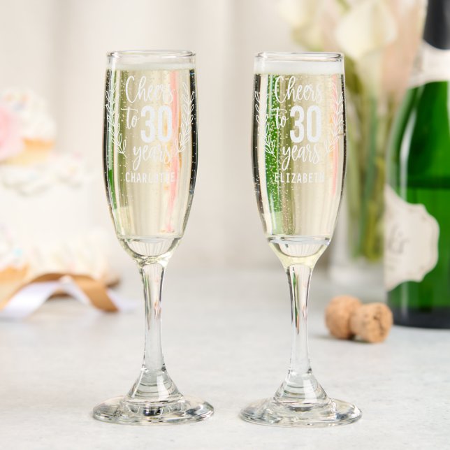 Cheers To 30 Years Thirtieth Birthday Personalized Champagne Flute (Wedding)