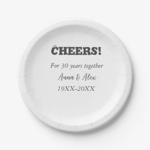 Cheers to 30 years together anniversary add name d paper plates