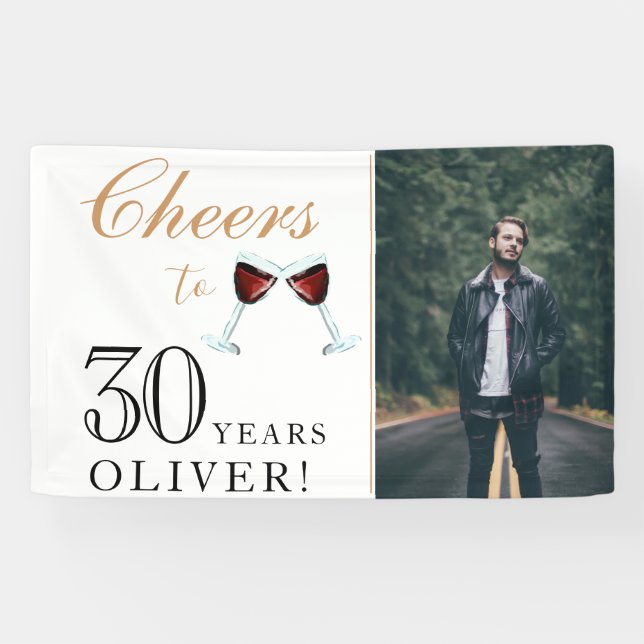 Cheers to 30 Years Wine 30th Birthday Photo Banner (Horizontal)