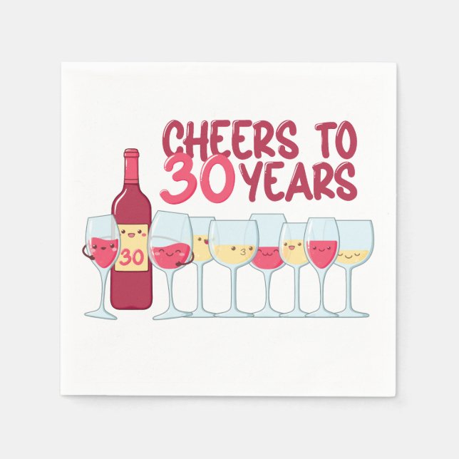 Cheers to 30 years wine and kawaii birthday party  napkins (Front)
