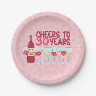 Cheers to 30 years wine themed kawaii style paper plates