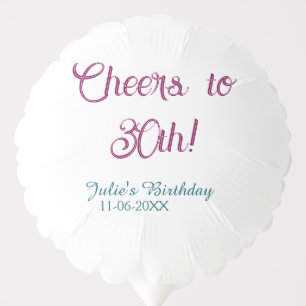 Cheers to 30th birthday name date mauve blue elega balloon