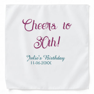 Cheers to 30th birthday name date mauve blue elega bandana