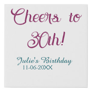 Cheers to 30th birthday name date mauve blue elega faux canvas print
