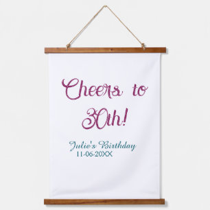 Cheers to 30th birthday name date mauve blue elega hanging tapestry