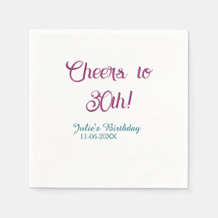 Cheers to 30th birthday name date mauve blue elega napkins
