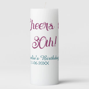 Cheers to 30th birthday name date mauve blue elega pillar candle