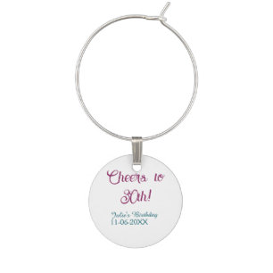 Cheers to 30th birthday name date mauve blue elega wine charm