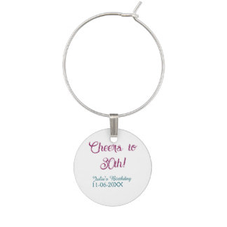 Cheers to 30th birthday name date mauve blue elega wine charm