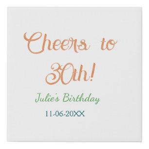 Cheers to 30th birthday name date orange green blu faux canvas print