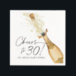 Cheers to 30th Birthday Personalized Paper Napkins<br><div class="desc">Cheers to 30! These paper napkins are the perfect addition to your 30th Birthday Party. Designed with a beautiful watercolor Gold Champagne Bottle.  Matching items in our store Cava Party Design.</div>