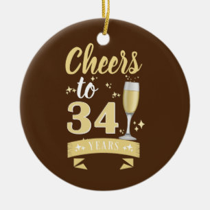 Cheers To 34 Years Champagne Wedding Anniversary Ceramic Ornament