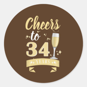 Cheers To 34 Years Champagne Wedding Anniversary Classic Round Sticker