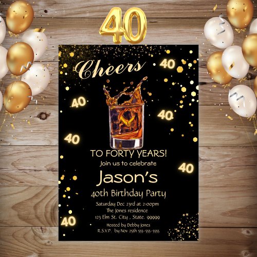 Cheers to 40 Birthday Party Invitation 