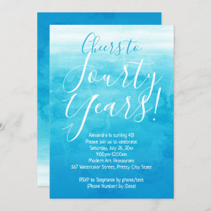 Cheers to 40 Blue Ombre Modern 40th Birthday Party Invitation