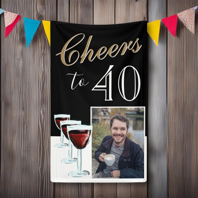 Cheers to 40 Elegant Red Wine Photo 40th Birthday Banner (Creator Uploaded)