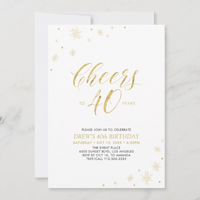 Cheers to 40 | Gold Modern 40th Birthday Party Invitation (Front)