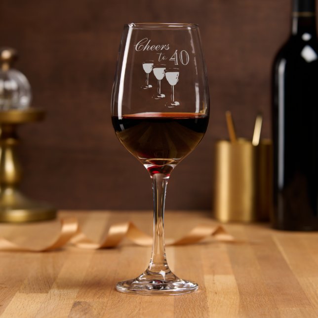 Cheers to 40 Photo 40th Birthday Wine Glass (Party)
