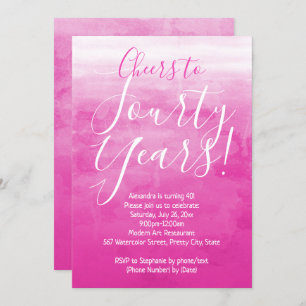 Cheers to 40 Pink Ombre Modern 40th Birthday Party Invitation