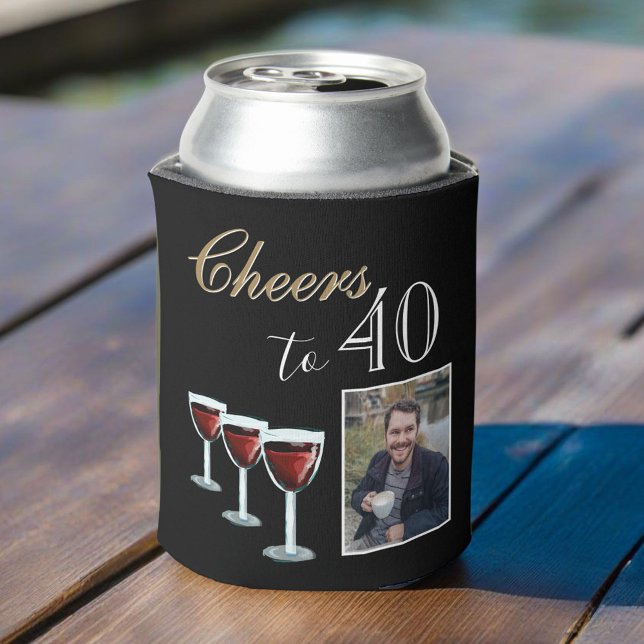 Cheers to 40 Red Wine Glass Photo 40th Birthday Can Cooler (Creator Uploaded)