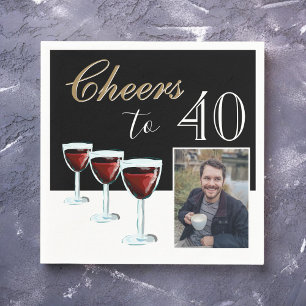 Cheers to 40 Red Wine Glass Photo 40th Birthday Napkins