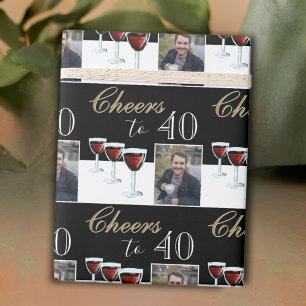 Cheers to 40 Red Wine Glass Photo 40th Birthday Wrapping Paper