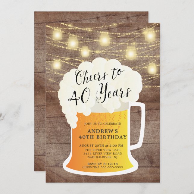 Cheers to 40 Years 40th Birthday Invitation (Front/Back)