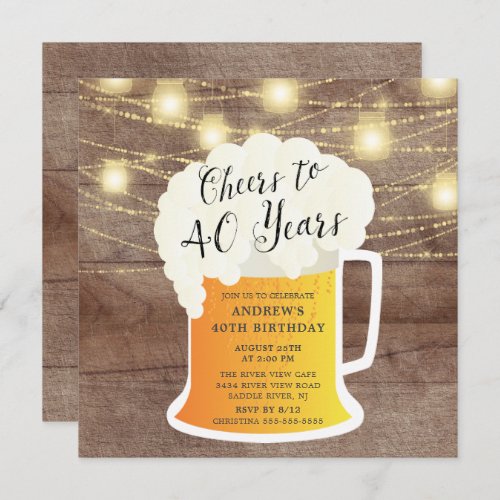 Cheers to 40 Years 40th Birthday Invitation