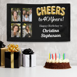 Cheers to 40 Years 4 Photo Collage 40th Birthday Banner<br><div class="desc">Cheers to 40 years! Fun gold balloon style "cheers" on a black banner with 4 of your favorite photo memories in a collage layout. Commemorate all those fun times in your life like going to the beach, hanging out with family and friends at social events or having fun! This sixteen...</div>