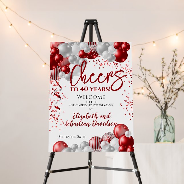 Cheers To 40 Years Anniversary Welcome Foam Board (In Situ (Stand))